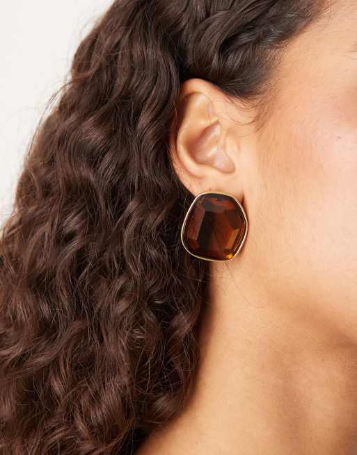 ASOS DESIGN - Boucles d'oreilles oversize ornées d'une pierre fantaisie - Ambre