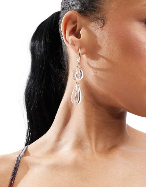 ASOS DESIGN - Boucles d'oreilles pendantes avec boules en résine transparentes - Doré