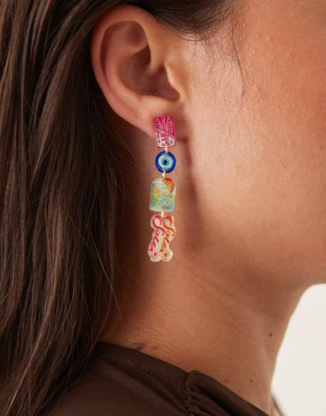 ASOS DESIGN - Boucles d'oreilles pendantes avec breloques à imprimé photo - view 1
