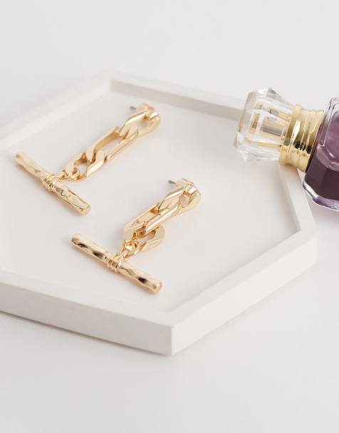 ASOS DESIGN - Boucles d'oreilles pendantes avec chaîne et barre en T - Doré - view 1