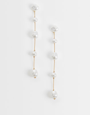 ASOS DESIGN - Boucles d'oreilles pendantes avec fausses gouttes d'eau douce - Doré-Blanc