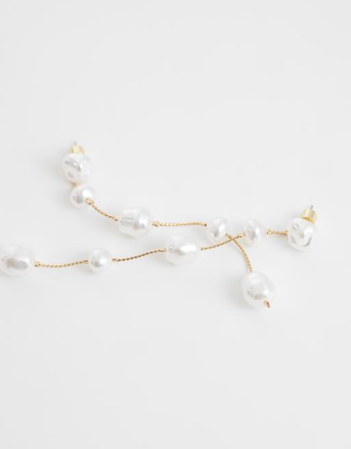 ASOS DESIGN - Boucles d'oreilles pendantes avec fausses gouttes d'eau douce - Doré, 4 de 4