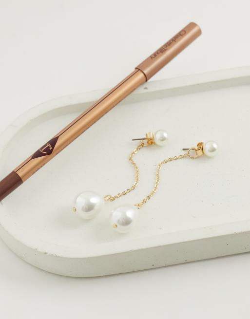 ASOS DESIGN - Boucles d'oreilles pendantes avec fausses perles et fermoir inversé - Doré, 3 de 5