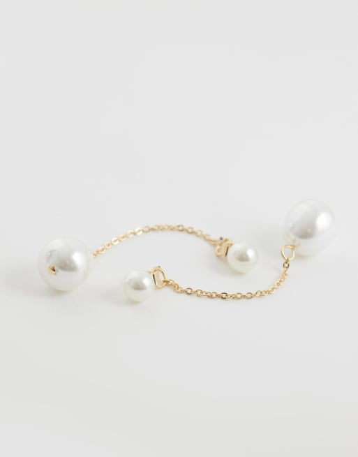 ASOS DESIGN - Boucles d'oreilles pendantes avec fausses perles et fermoir inversé - Doré, 4 de 5