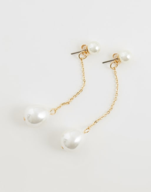 ASOS DESIGN - Boucles d'oreilles pendantes avec fausses perles et fermoir inversé - Doré, 5 de 5