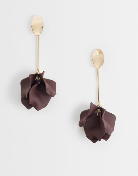 ASOS DESIGN - Boucles d'oreilles pendantes avec fleurs bordeaux - Doré - view 1
