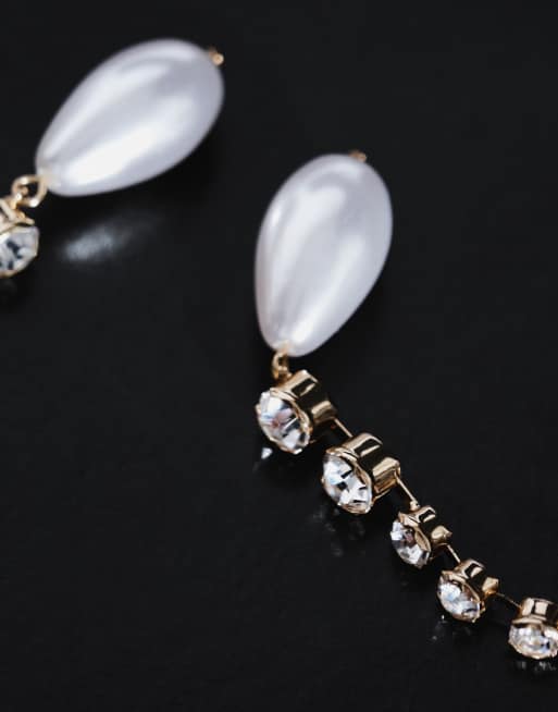 ASOS DESIGN boucles d'oreilles pendantes avec gouttes en fausse pierre de cristal et fausses perles, 2 de 3