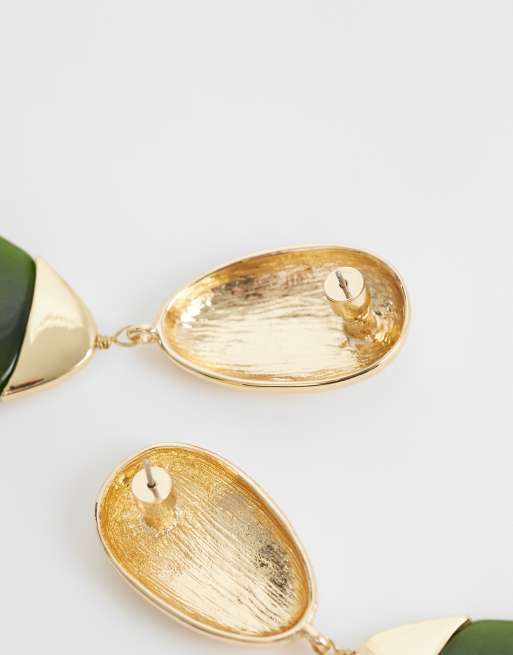 ASOS DESIGN - Boucles d'oreilles pendantes avec résine verte - Doré, 3 de 5