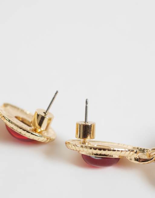 ASOS DESIGN boucles d'oreilles pendantes avec sertissages de pierres doré, 3 de 4