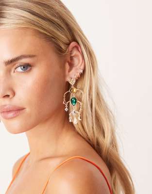ASOS DESIGN - Boucles d'oreilles pendantes avec véritables pierres semi-précieuses et breloques - Doré - view 1