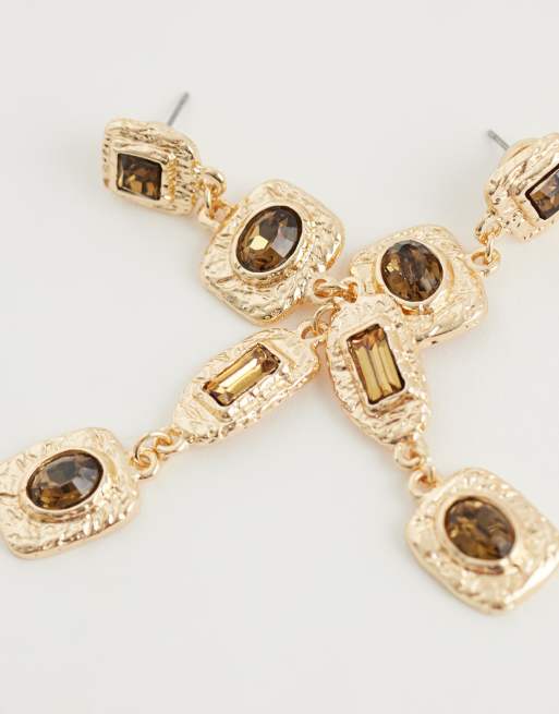 ASOS DESIGN - Boucles d'oreilles pendantes effet fondu avec pierres imitation topaze - Doré, 4 de 5