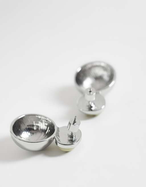 ASOS DESIGN boucles d'oreilles puces à double pendant avec pierre façon dalmatien en ton argenté - argent, 4 de 4