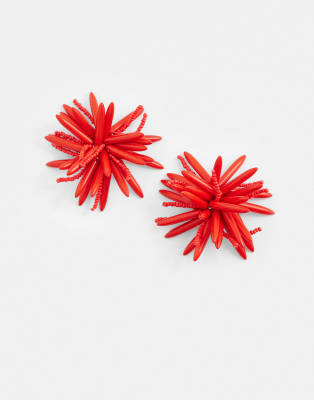 ASOS DESIGN - Boucles d'oreilles tendance motif fleur - Rouge-Orange