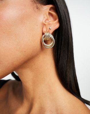 ASOS DESIGN drop earrings with textured door knocker design in gold tone - ASOS Price Checker