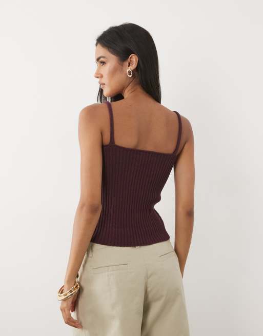 ASOS DESIGN boucléstrikket cami-top i plum, 4 af 4