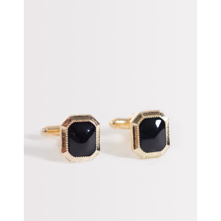 Boutons De Manchette Ted Lapidus - Doré Et Strass Noir - Occasion