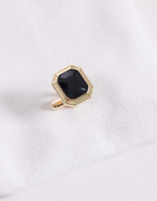 ASOS DESIGN - Boutons de manchette avec pierre noire et bords texturés - Doré, 3 de 3