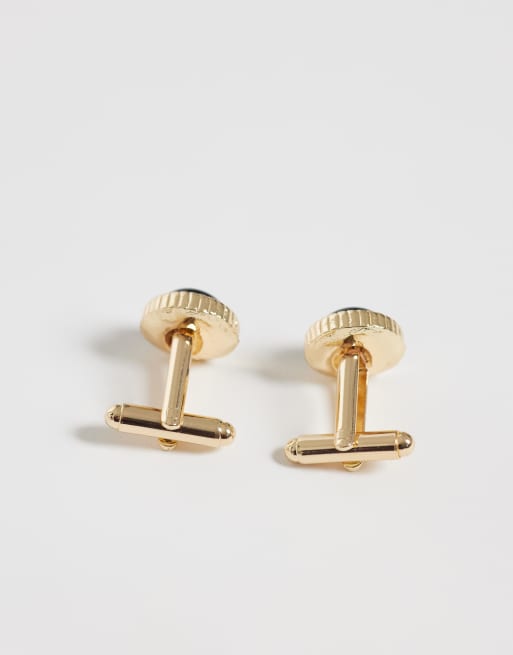 ASOS DESIGN - Boutons de manchette en pierre onyx semi-précieuse à bords texturés façon corde - Doré, 3 de 3