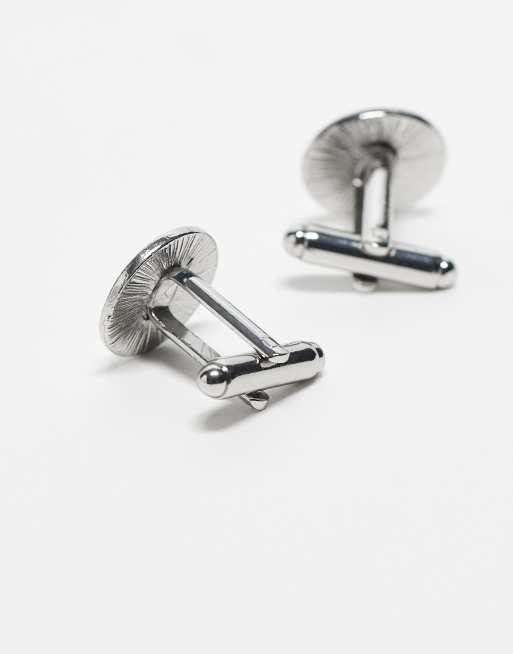 ASOS DESIGN - Boutons de manchette ronds avec détail sur la bordure - Argent brossé, 3 de 3