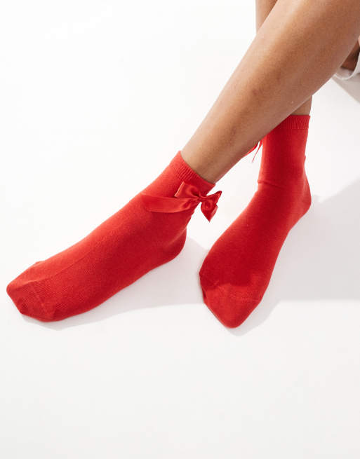 ASOS DESIGN bow ankle socks in red , 4 of 4