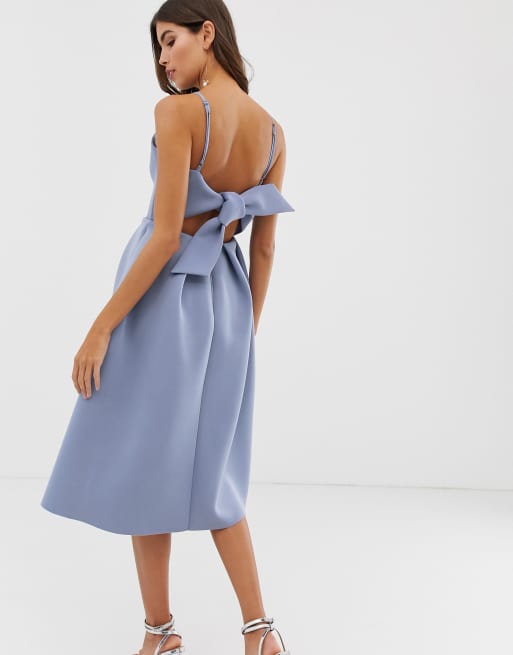 blue bow back dress