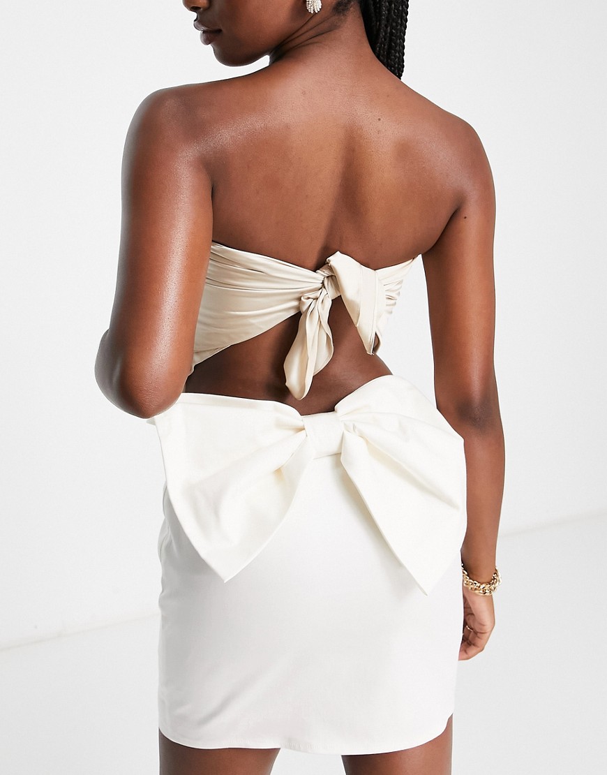 ASOS DESIGN bow back prom mini skirt in cream-White
