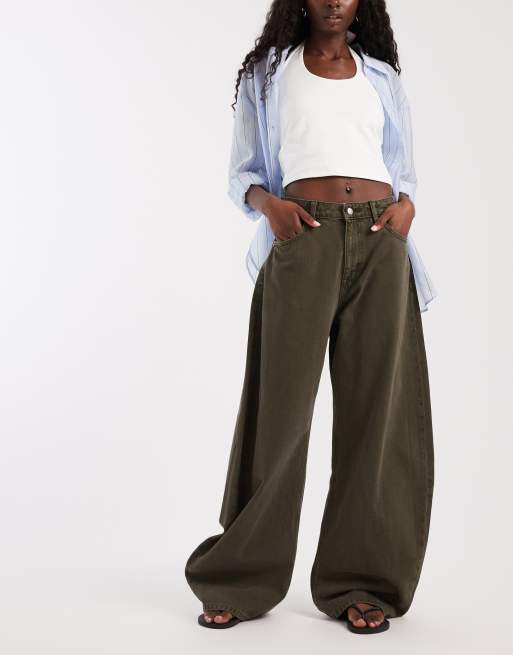 ASOS DESIGN bow barrel jeans in khaki