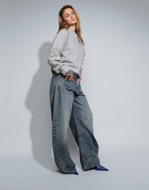 ASOS DESIGN bow barrel leg jean in smoke blue, 2 of 4