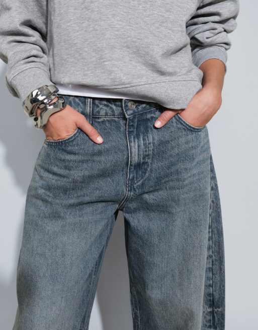 ASOS DESIGN bow barrel leg jean in smoke blue, 3 of 4