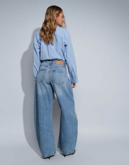 ASOS DESIGN bow barrel leg jeans in light mid blue, 3 of 5