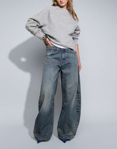 ASOS DESIGN bow barrel leg jeans in smoke blue - view 1
