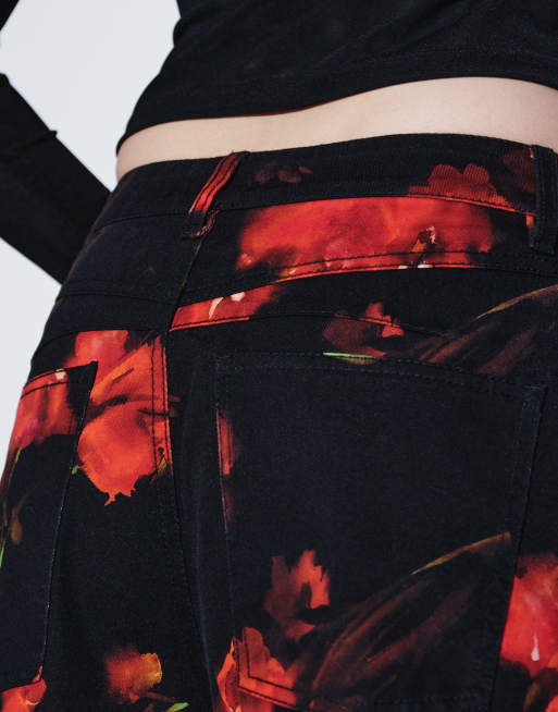 ASOS DESIGN bow barrel pant in black floral print, 4 of 5