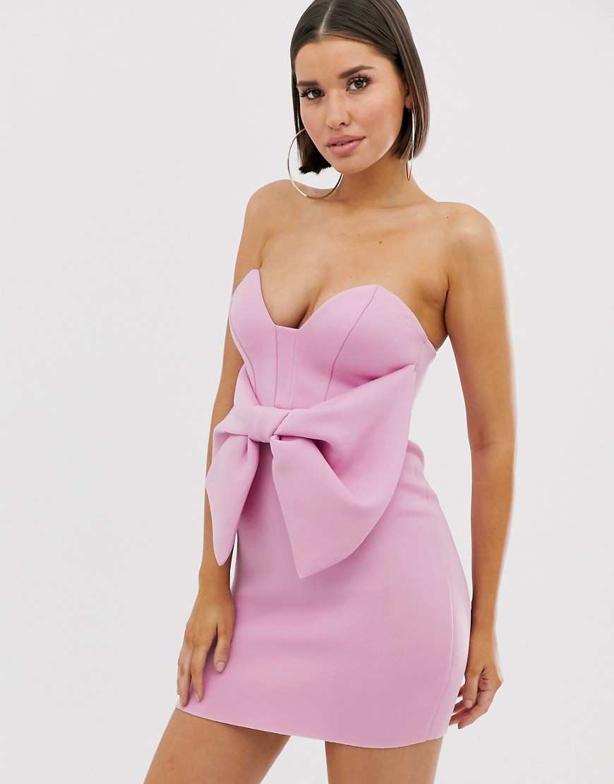 ASOS DESIGN bow detail bandeau mini dress-Pink