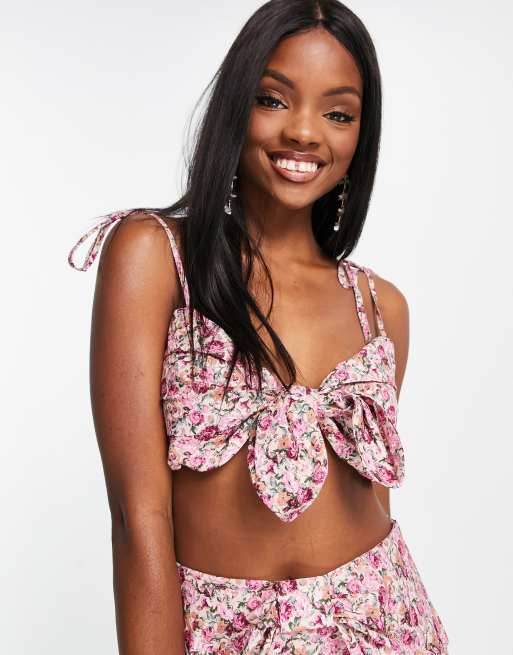 ASOS DESIGN bow detail bralette in floral print - part of a set