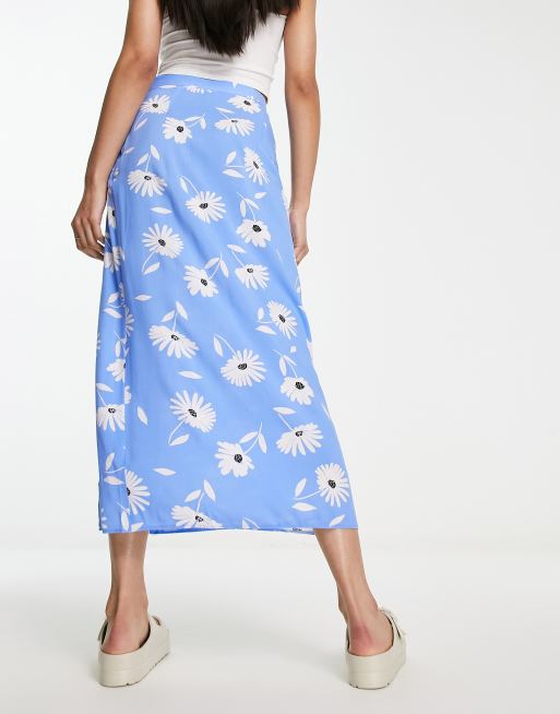 Zara blue outlet floral midi skirt