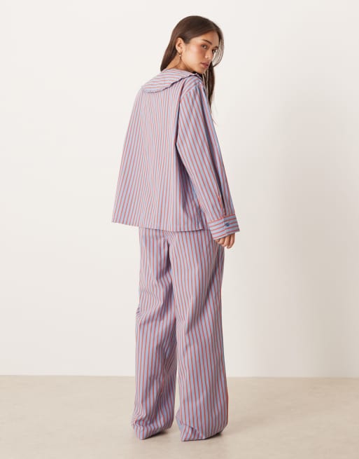 ASOS DESIGN bow detail pajama set in orange & blue stripes
