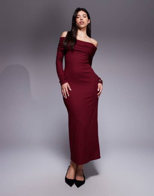 ASOS DESIGN bow detail rib midi dress in red, 4 of 4