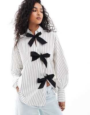Asos Design Bow Detail Shirt In Multi