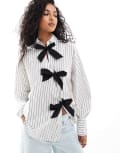 [ASOS DESIGN] ASOS DESIGN bow detail shirt in black & white stripe-Multi 8 White stripe