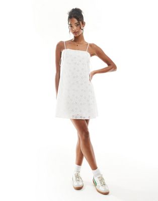 Asos Design Bow Detail Strappy A-line Mini Dress In White
