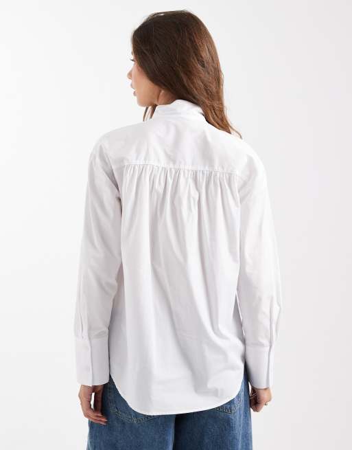 ASOS DESIGN bow front blouse in poplin in ivory, 3 of 4