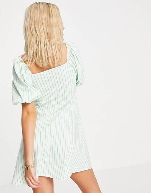 ASOS DESIGN bow front mini dress in green and white stripe
