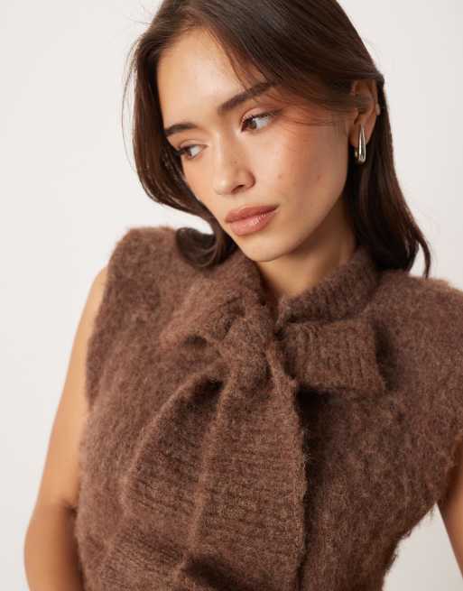 ASOS DESIGN bow front tank co-ord in chocolate, 3 of 4