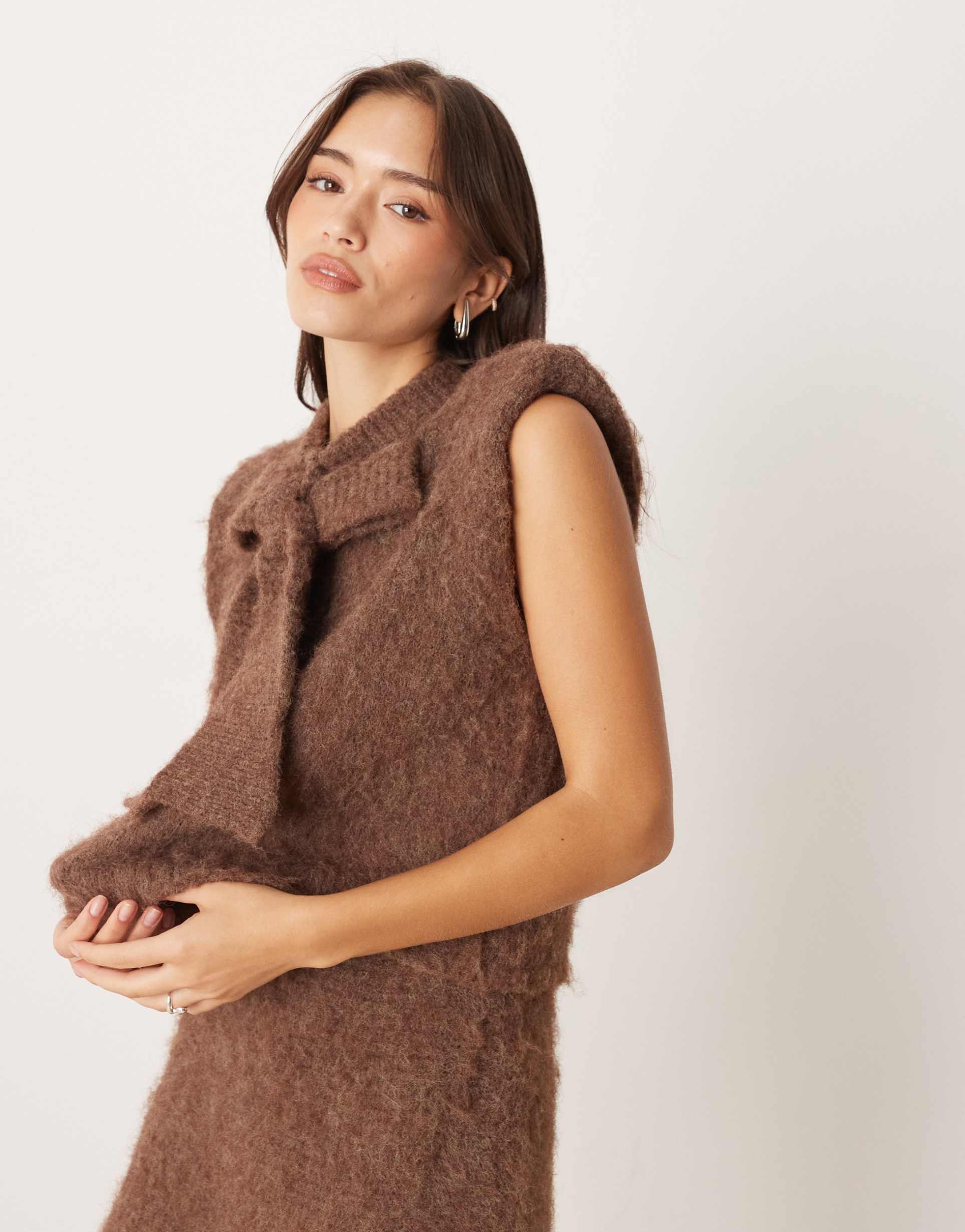 asos design bow front tank top in chocolate - part of a set