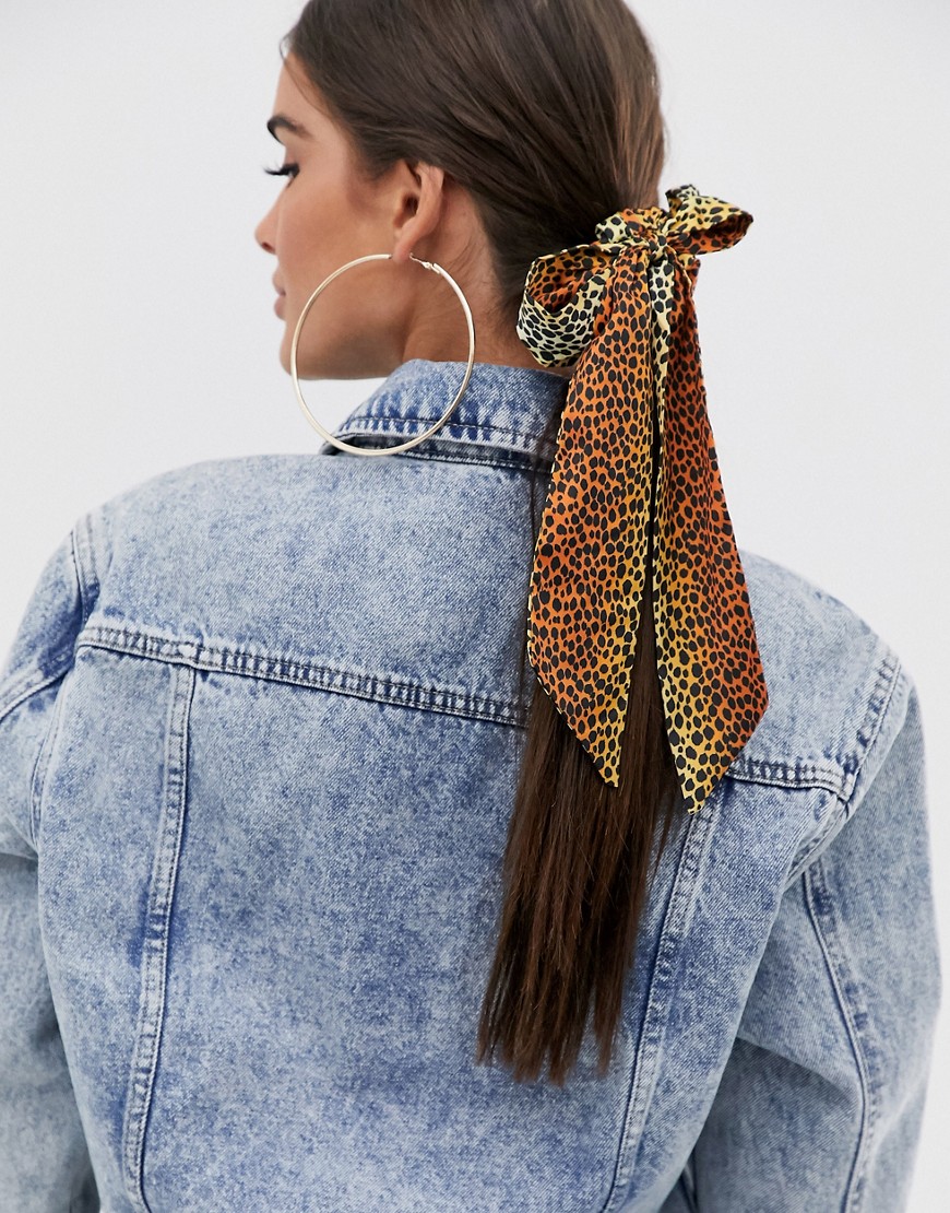ASOS DESIGN bow hair scarf in animal print-Multi