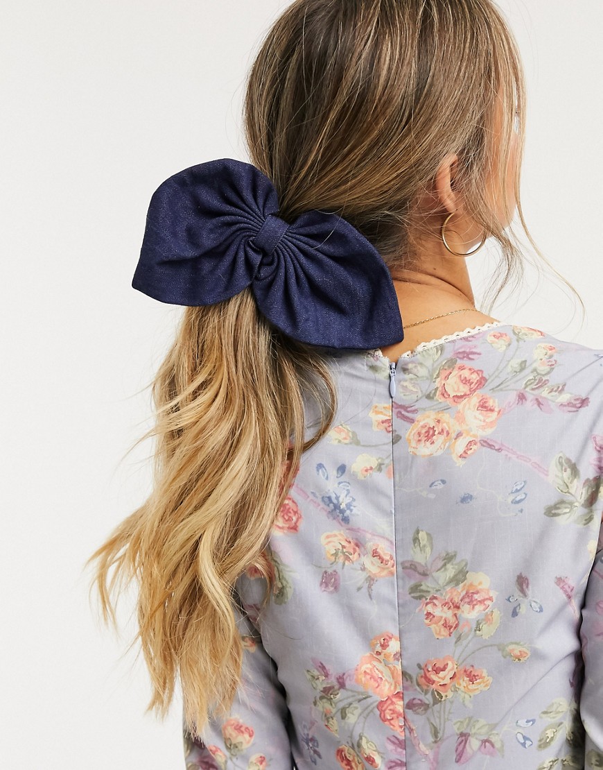 ASOS DESIGN bow hair tie in denim fabric-Multi