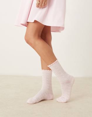 bow jacquard socks in pink with frill