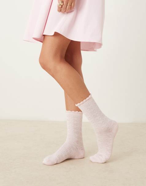 ASOS DESIGN bow jacquard socks in pink with frill - view 1
