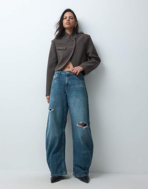 ASOS DESIGN bow leg jean with rips in mid wash - view 1