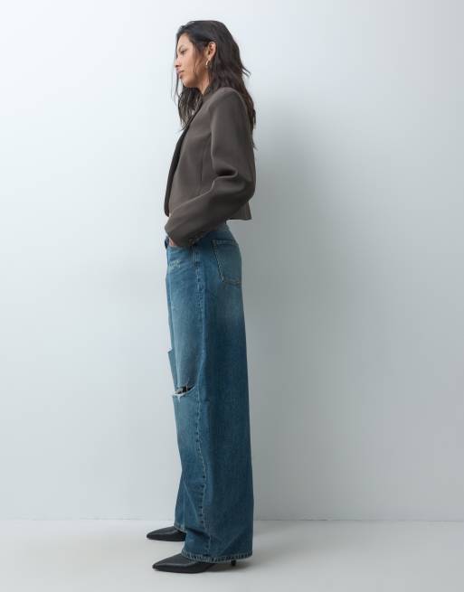 ASOS DESIGN bow leg jean with rips in mid wash, 3 of 5